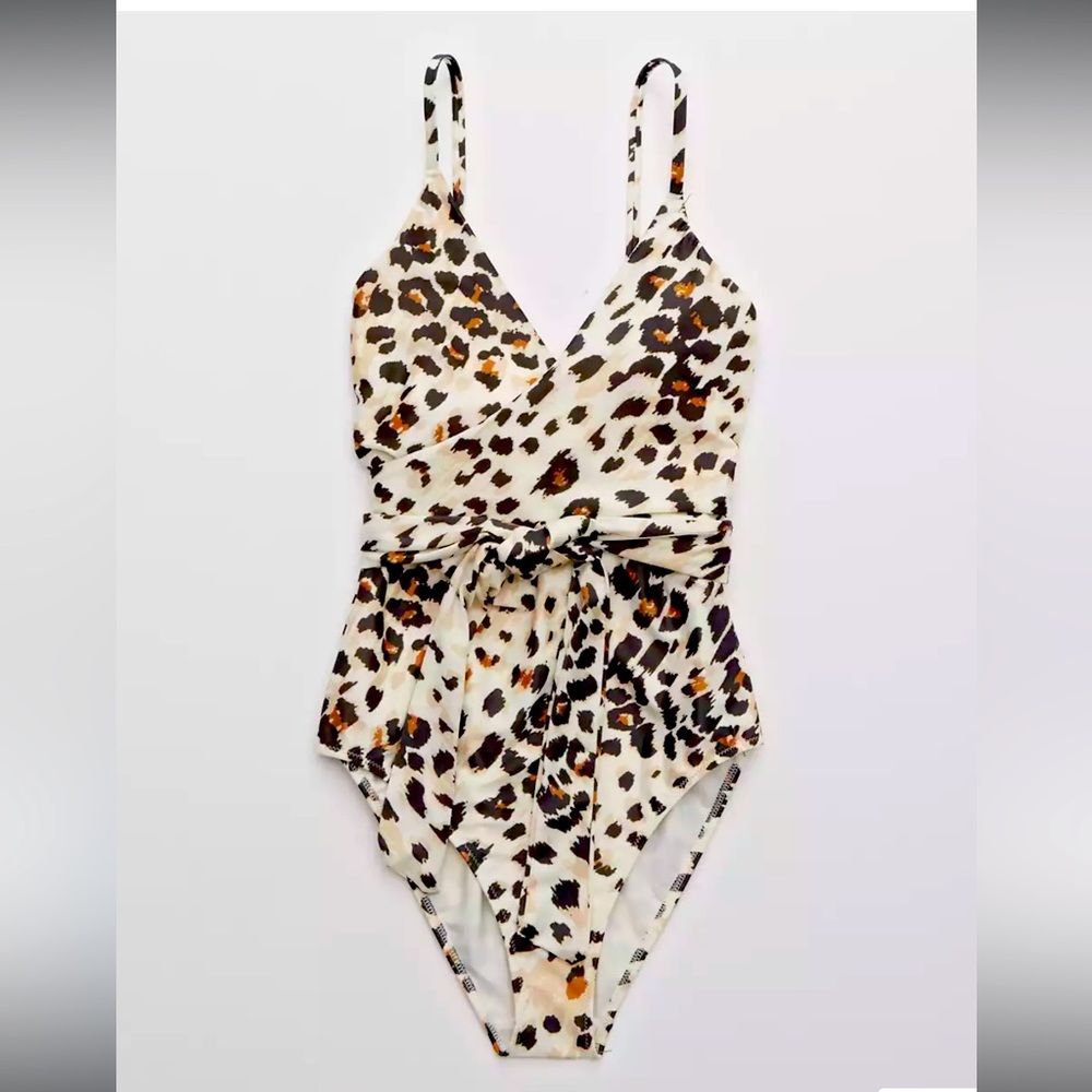 Aerie Leopard Wrap One Piece Swimsuit